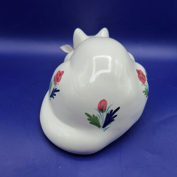 Vintage ELPA Alcobaca White Ceramic Crouching Cat Figurine Statue Blue Glass Eye - Picture 5 of 12